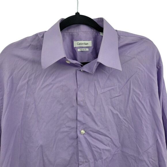 Mens Calvin Klein Dress Shirt 17 36/37 Lilac Purple Regular Fit Button Up Cotton - Picture 5 of 12